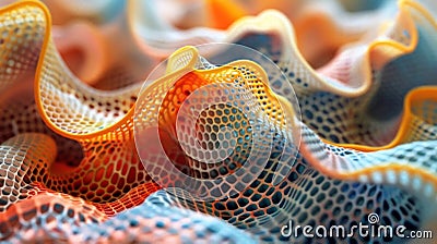 This captivating image features a close-up view of a colorful, intricate mesh pattern with vibrant hues Stock Photo