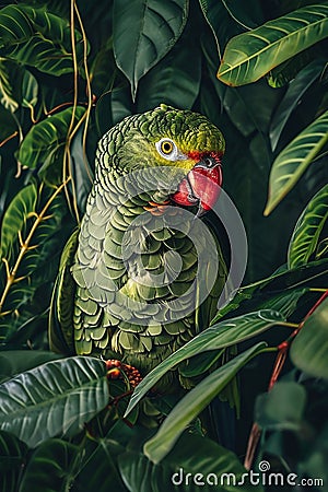 jaco parrot hiding jungle leaves Stock Photo