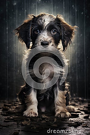 A sad small abandoned puppy dog. Sad expression. Stock Photo