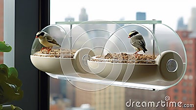 Urban Aviary Window Feeder Stock Photo