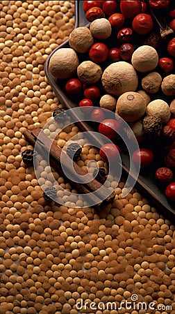 Artistic Allspice Berries Pattern on Textured Surface Stock Photo