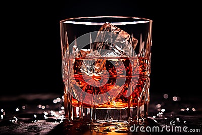 Close-up shot of a freshly poured Sazerac cocktail. Dark background. Stock Photo