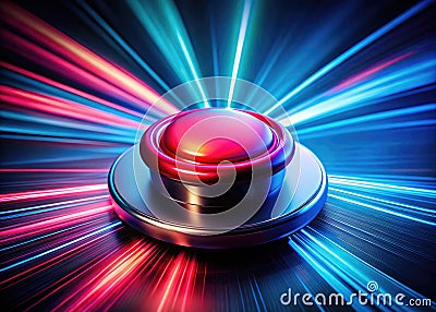 A Glowing Retro Circular Button Long Exposure Light Trails Create a Futuristic Shiny Interface Element for Night Stock Photo