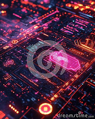Exploring the Futuristic Intersection of Metaverse and Augmented Reality with Glowing Computer Processors Stock Photo