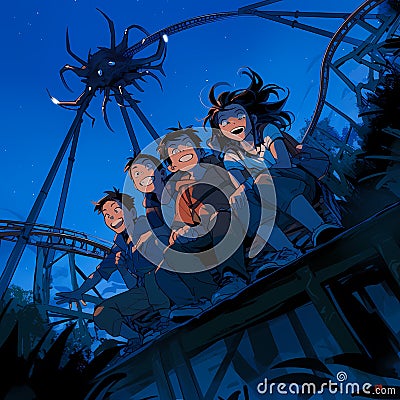 Joyful Gathering at the Amusement Park Stock Photo