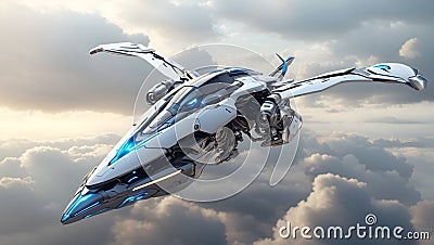 modern aircraft in high speed flight, futuristic plane soaring in the sky. AI generated Stock Photo