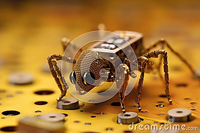 Microscopic spy robot in the shape of an insect. Generative AI Stock Photo