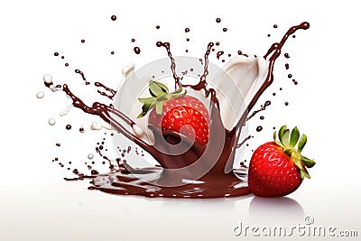 A captivating image showcasing ripe red strawberries amidst a luxurious chocolate splash, painting a picture of Stock Photo