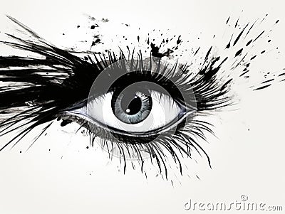 Mystifying Contrast: A Single Black Eyelash against Pristine White Backdrop Stock Photo