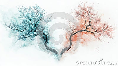 The Harmonization of Nature and Technology: Exploring AI, Robotics and Automation Through Colorful Trees Stock Photo