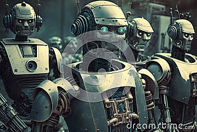 Vintage robot made of metal. Concept of artificial intelligence and machine learning Stock Photo