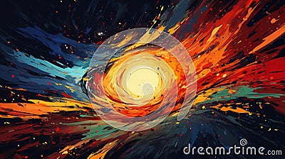 Vibrant Abstract Danger: Swirling Vortex in Neon Explosion Cartoon Illustration