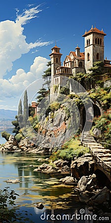 Captivating Island Painting: Castello Di Volpaia In The Style Of Dalhart Windberg Stock Photo