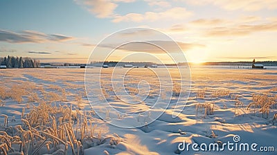 Winter Sunset In Rural Finland: A Scenic 32k Uhd Vray Image Stock Photo