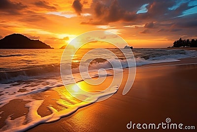 Golden Horizons: Southeast Asian Sunset Embracing Serene Shores Stock Photo