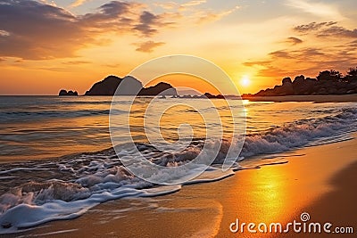 Golden Horizons: Southeast Asian Sunset Embracing Serene Shores Stock Photo