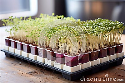 Captivating macro shot of vibrant microgreens, showcasing their rich colors and delicate textures Stock Photo