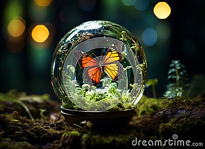 A Captivating Moment in a Transparent Sphere Stock Photo