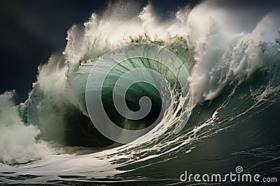 Captivating moment of a tsunami wave Stock Photo