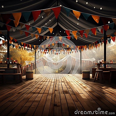 Captivating Octoberfest beer tent adorned with festive German flags Stock Photo