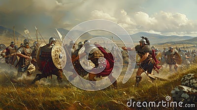 Highland Warriors: Scottish Tribe Engages in Epic Battle with Romans Stock Photo