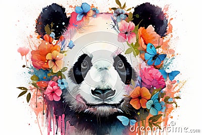 Captivating Panda colorful flowers. Generate Ai Stock Photo
