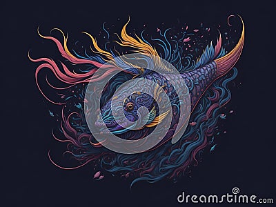 Captivating pattern, the mysterious colorful fish weaves an enigmatic tale through the elegant designs that adorn its scales, Stock Photo