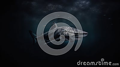 The Shadow's Embrace: Black Shark Vanishing into Darkness Stock Photo