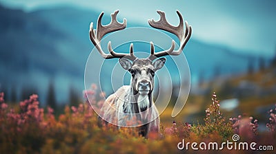 Colorful Portraiture: A Majestic Deer In A Norwegian Nature Landscape Stock Photo