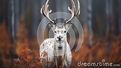 Epic Portraiture: Photo-realistic White Deer In Autumn Forest Stock Photo