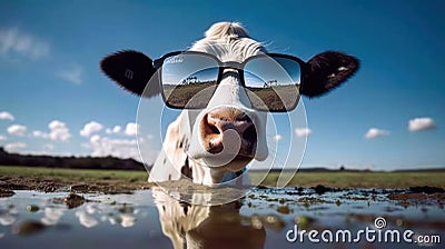 Moo-tivating Style: A Visionary Bovine Rocking Glasses Stock Photo