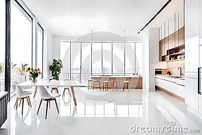 Modern Interior Design in a white themed home - AI Generated Stock Photo