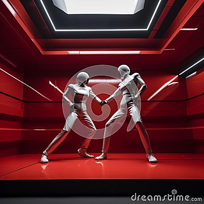 Dynamic Clash: Abstract Rivals in Red Boxing Gloves Stock Photo
