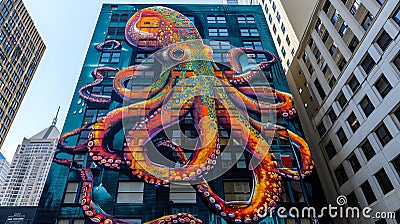 Vibrant Tentacled Marvel in Concrete Jungle./n Stock Photo