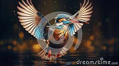 Captivating Realistic Surrealism: Kingfisher In Flight Stock Photo