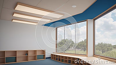 A Captivating Rendering Of A Room With A View Of A Field AI Generative Stock Photo