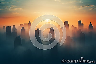 Misty Urban Dawn. Generative ai Stock Photo