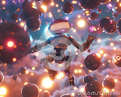 A captivating scene showing a robotic AI expanding its territory across the universe ideal for a 3D animator Stock Photo