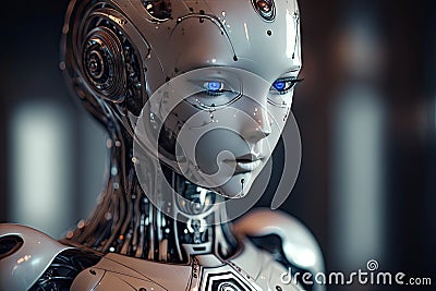 Female robot in a science fiction scene Stock Photo
