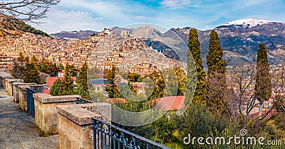 Captivating spring cityscape of Morano Calabro town. Wonderful morning scene of Italy, Europe Stock Photo