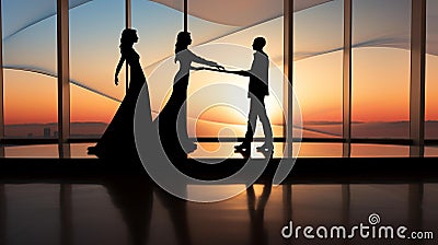 Ethereal Connection: Abstract Silhouette Figures Bathed in Radiant Light Stock Photo