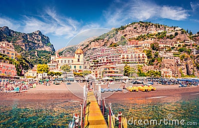 Captivating summer cityscape of cliffside village on southern Italy`s Amalfi Coast - Positano. Stock Photo