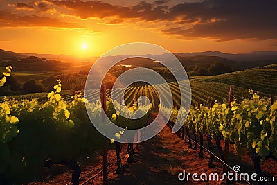 Captivating Sunset Over Picturesque Vineyards Stock Photo