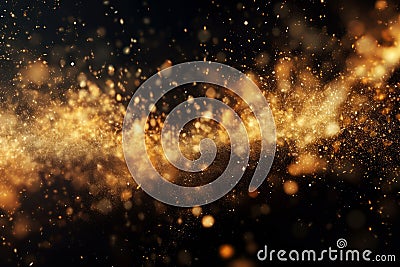 Captivating swirl of golden particles floating in the air, creating a magical bokeh Stock Photo