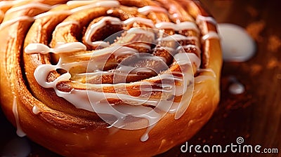 Captivating top view close-up of a scrumptious cinnamon bun Stock Photo