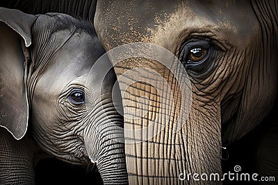 elephant Up-Close of Animal Mother and Child Stock Photo