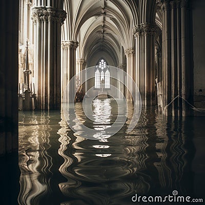 Mystical Elegance: Exploring the Enchanting Beauty of a Submerged Archway Stock Photo