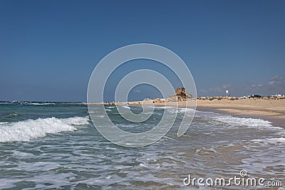 Captivating view of the ruins of ancient buildings in the Caesarea National Park in Caesarea, Israel Stock Photo