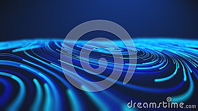 Dynamic flowing blue lines representing abstract futuristic data processing and visualization. Stock Photo