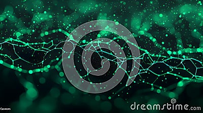 A Captivating Visualization of a Futuristic Data Network with Glowing Green Intersections Stock Photo